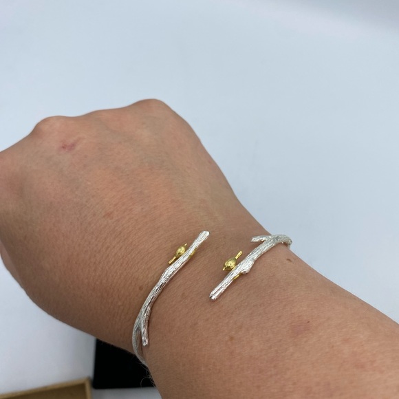 925 Sterling Silver Handmade birds on a branch Bangle and Garden Pot Pendant - Picture 10 of 11